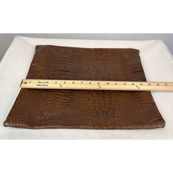 Brown Crocodile Embossed Faux Leather Zippered Bag Pouch Laptop Files - Picture 9 of 10